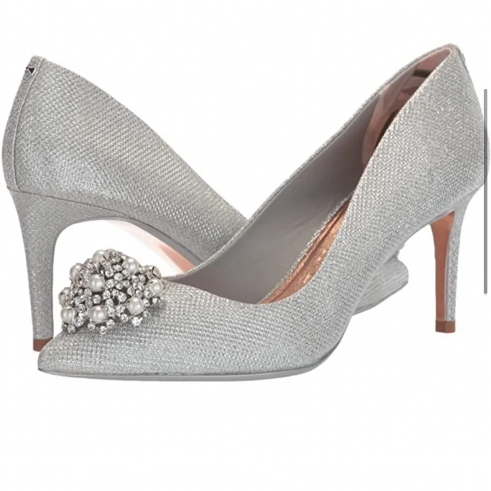 Ted Baker Darlill Metallic Brooch Heel Pump Silver Ted Baker London - Picture 7 of 16